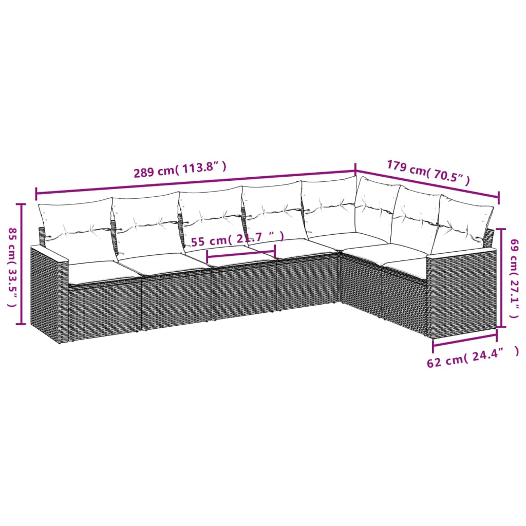 7-delige Loungeset met kussens poly rattan grijs is nu te koop bij PeponiXL, paradijselijk wonen!