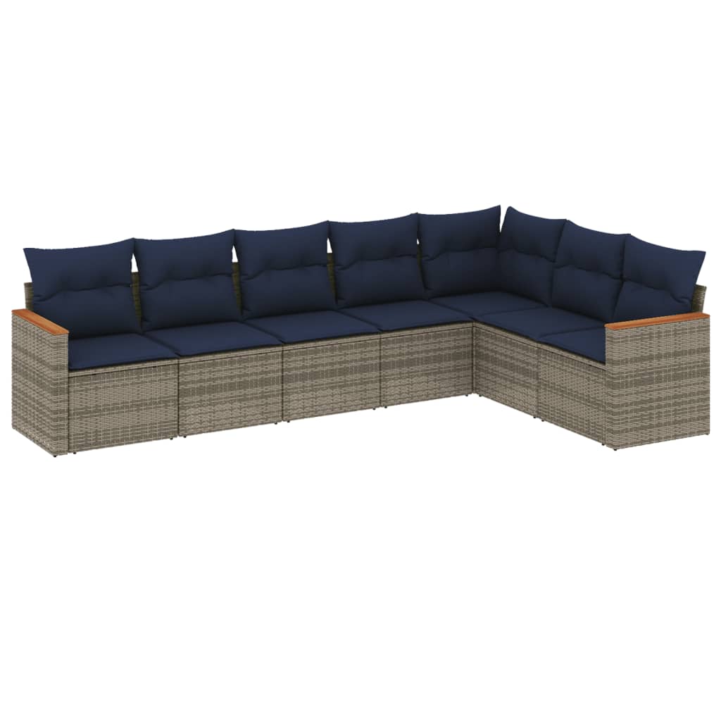 7-delige tuinbankset met kussens, grijs polyrotan is nu te koop bij PeponiXL, paradijselijk wonen!
