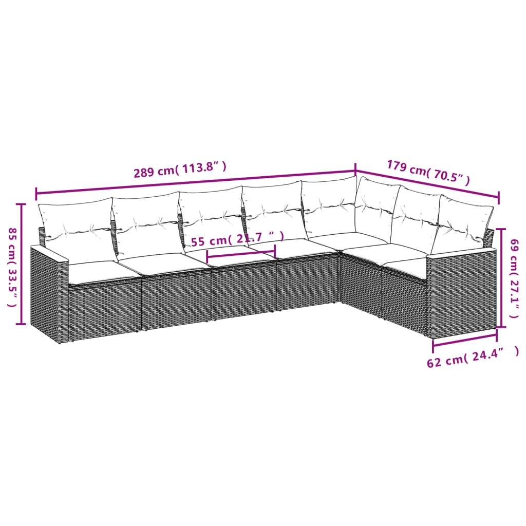 7-delige tuinbankset met kussens, grijs polyrotan is nu te koop bij PeponiXL, paradijselijk wonen!