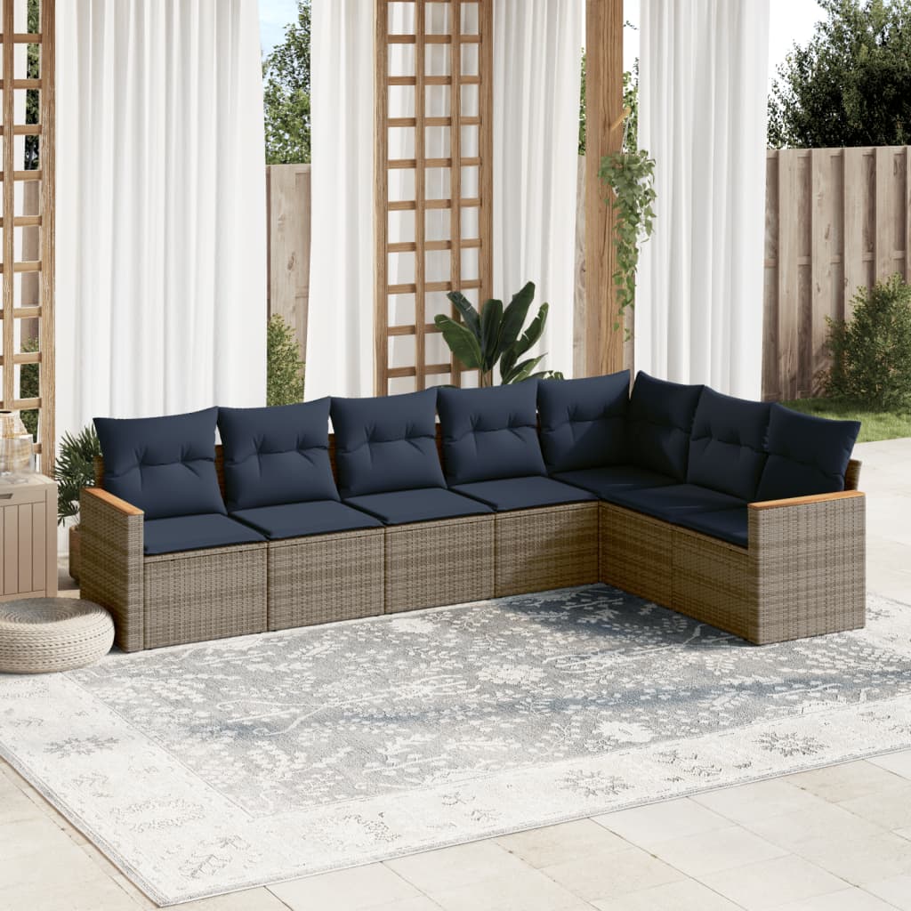 7-delige tuinbankset met kussens, grijs polyrotan is nu te koop bij PeponiXL, paradijselijk wonen!
