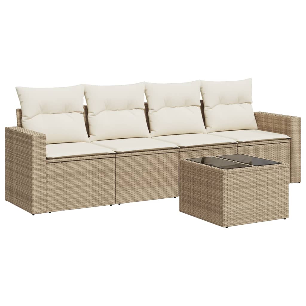 5-delige Loungeset met kussens poly rattan beige is nu te koop bij PeponiXL, paradijselijk wonen!