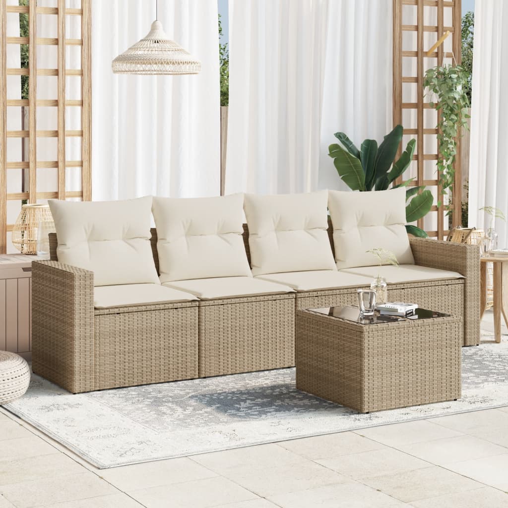 5-delige Loungeset met kussens poly rattan beige is nu te koop bij PeponiXL, paradijselijk wonen!