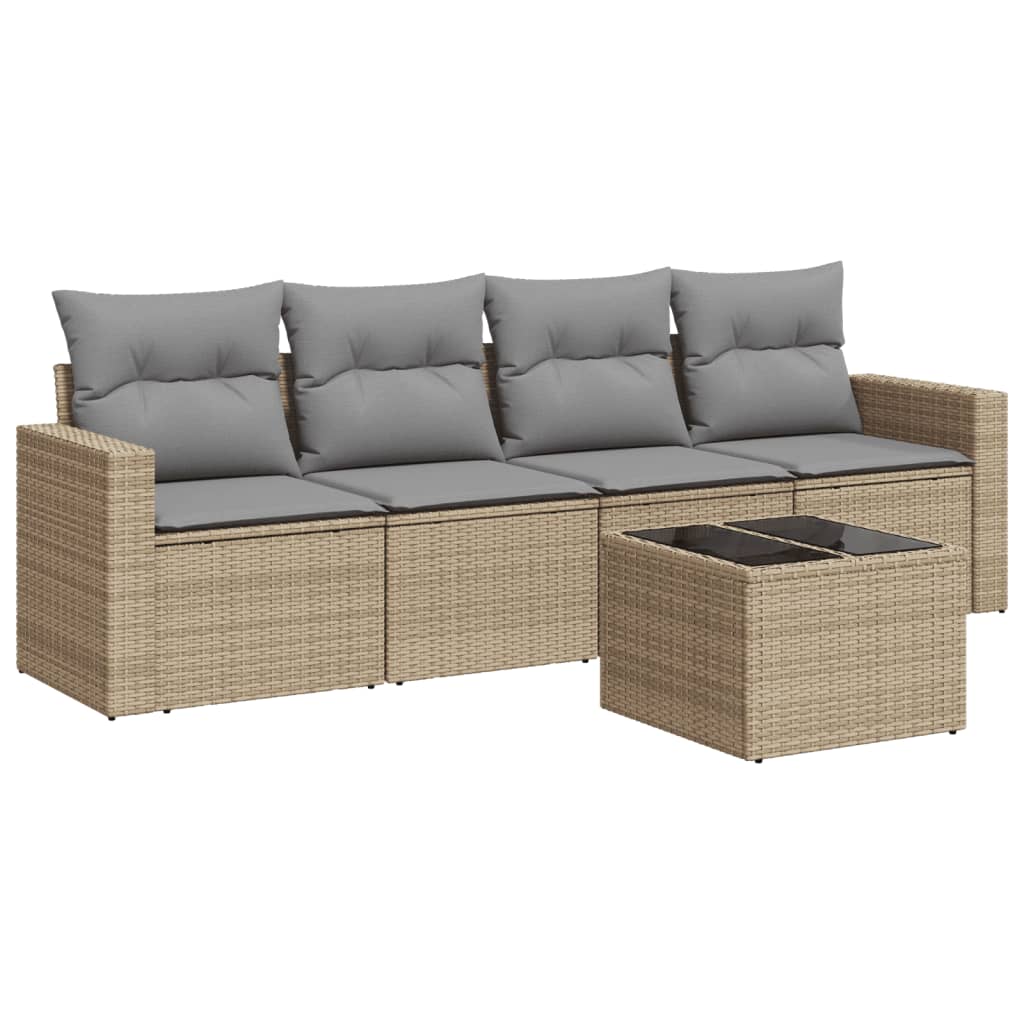 5-delige Loungeset met kussens poly rattan beige is nu te koop bij PeponiXL, paradijselijk wonen!