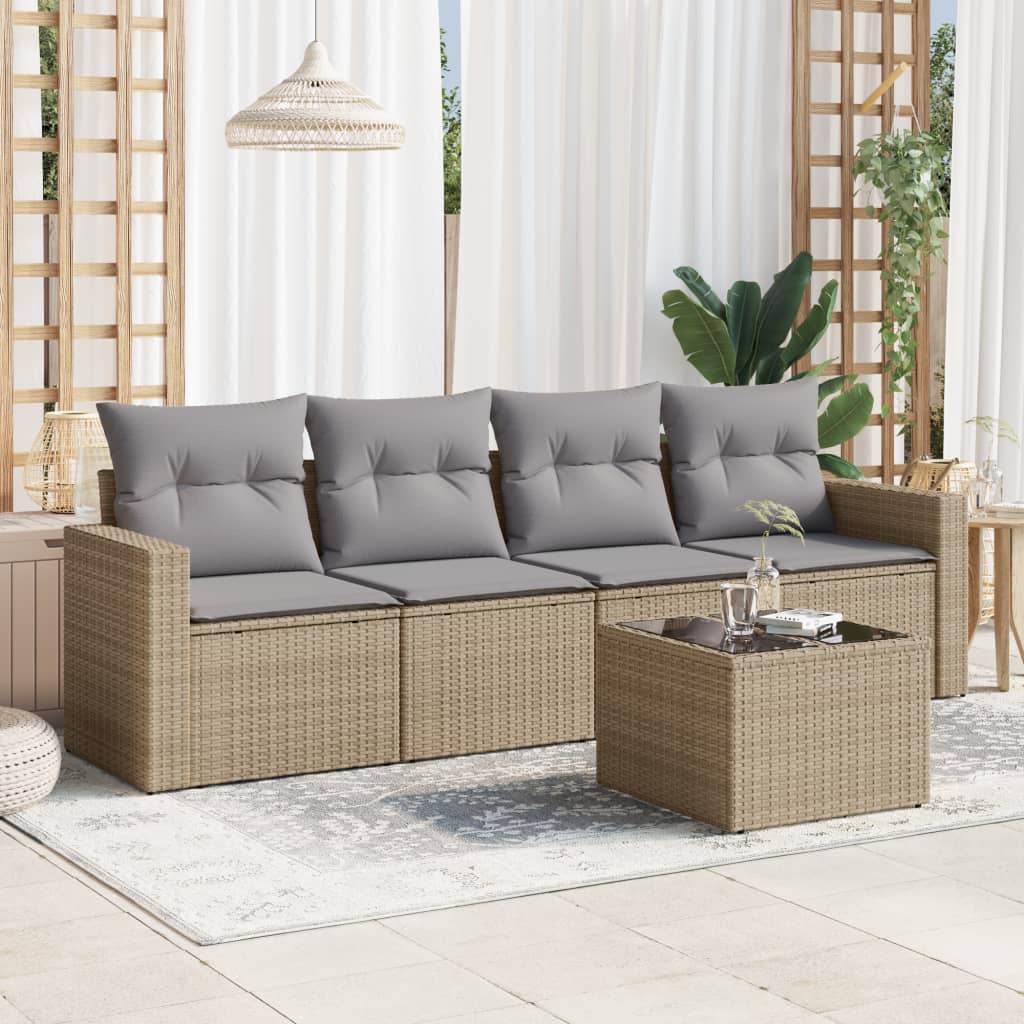 5-delige Loungeset met kussens poly rattan beige is nu te koop bij PeponiXL, paradijselijk wonen!