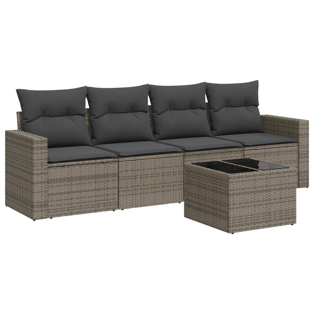 5-delige Loungeset met kussens poly rattan grijs is nu te koop bij PeponiXL, paradijselijk wonen!