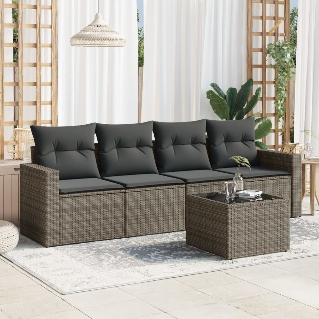 5-delige Loungeset met kussens poly rattan grijs is nu te koop bij PeponiXL, paradijselijk wonen!