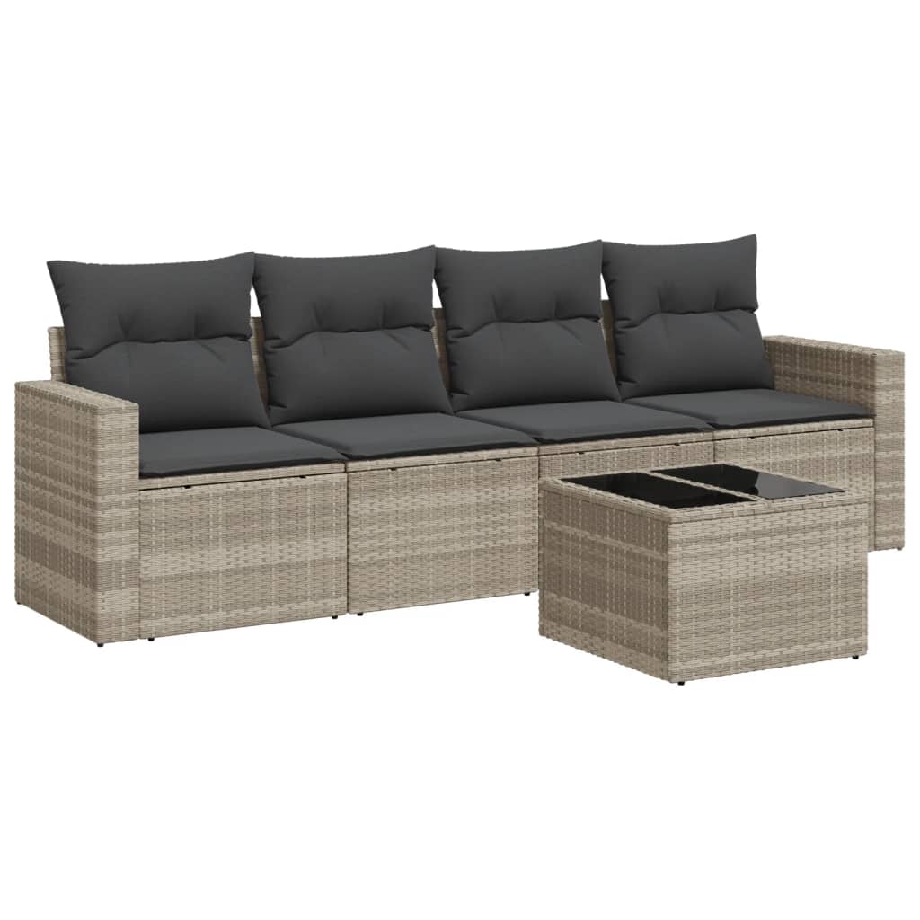 5-delige Loungeset met kussens poly rattan lichtgrijs is nu te koop bij PeponiXL, paradijselijk wonen!