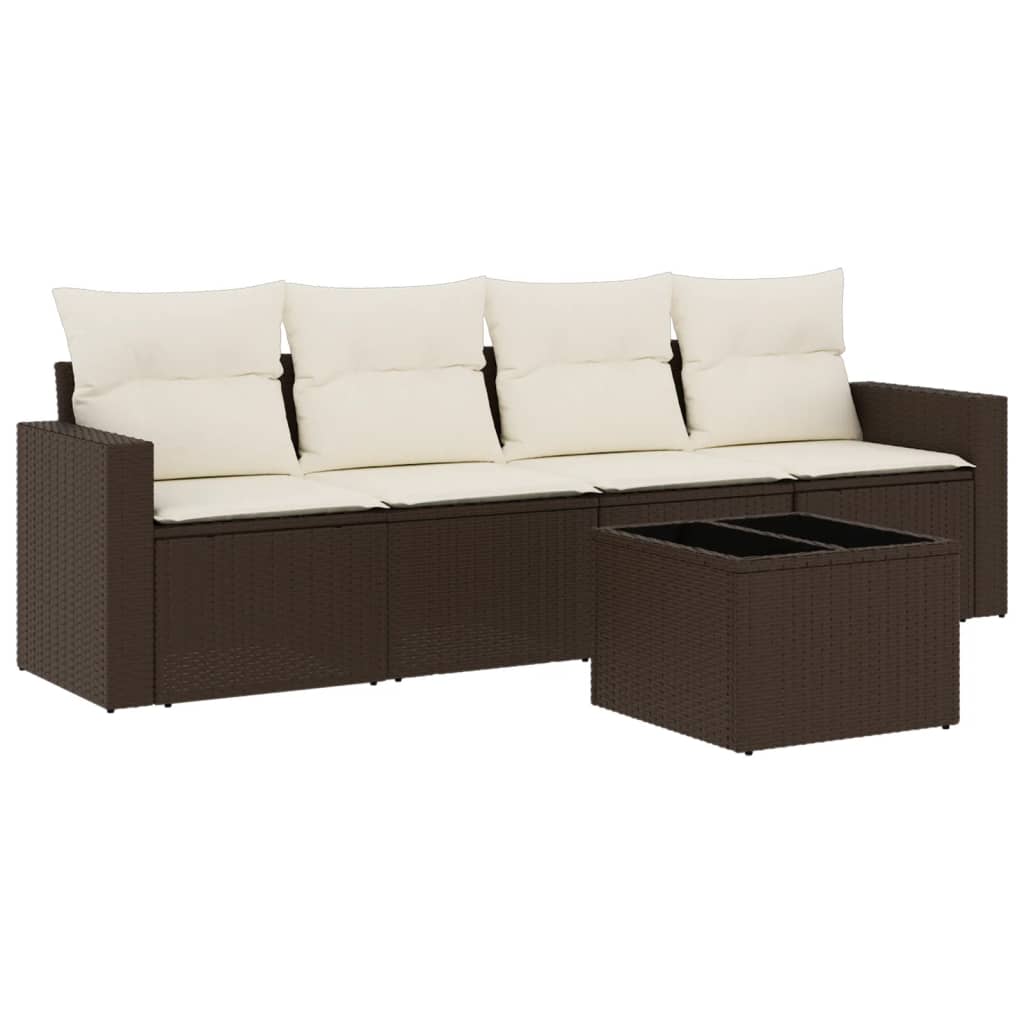 5-delige Loungeset met kussens poly rattan bruin is nu te koop bij PeponiXL, paradijselijk wonen!