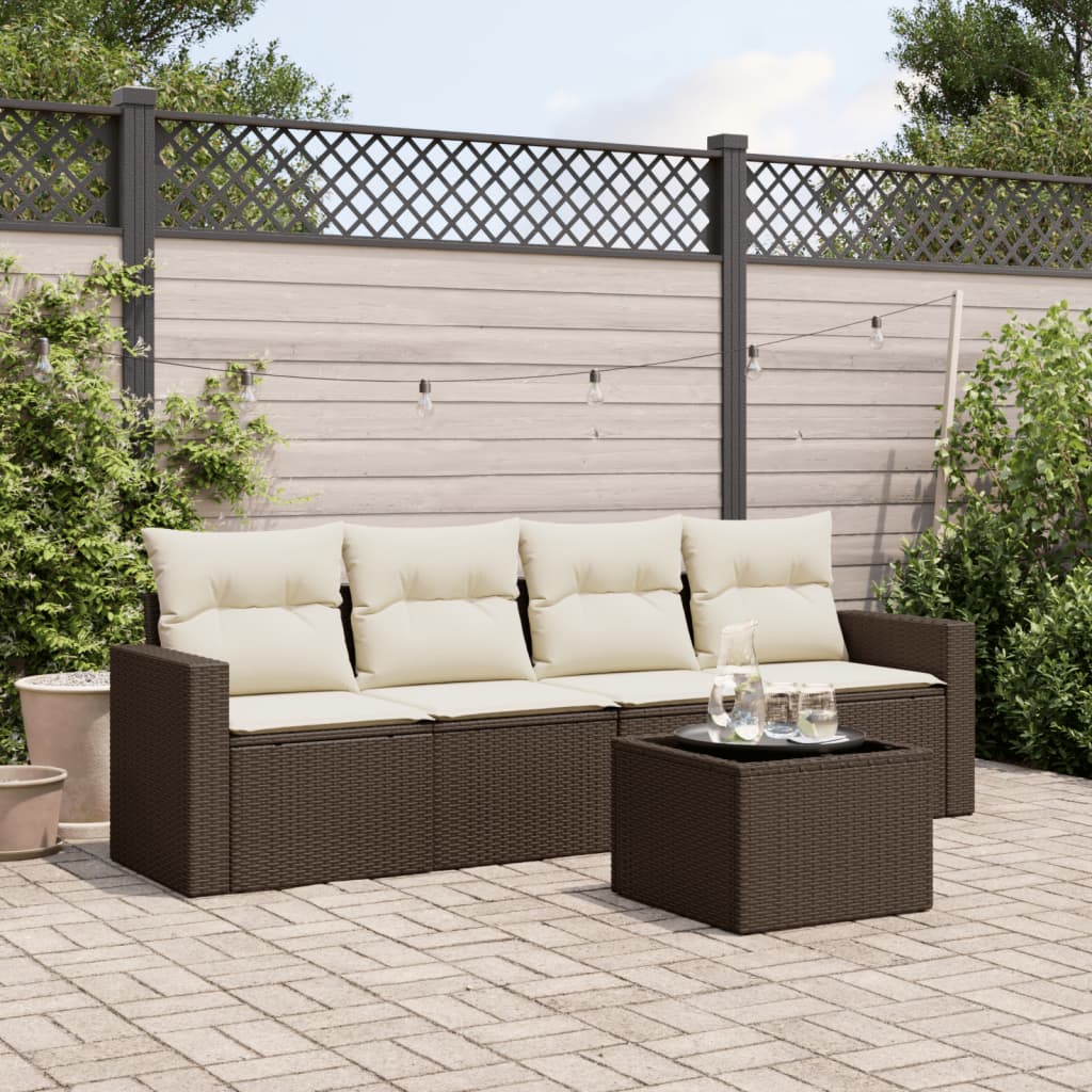 5-delige Loungeset met kussens poly rattan bruin is nu te koop bij PeponiXL, paradijselijk wonen!