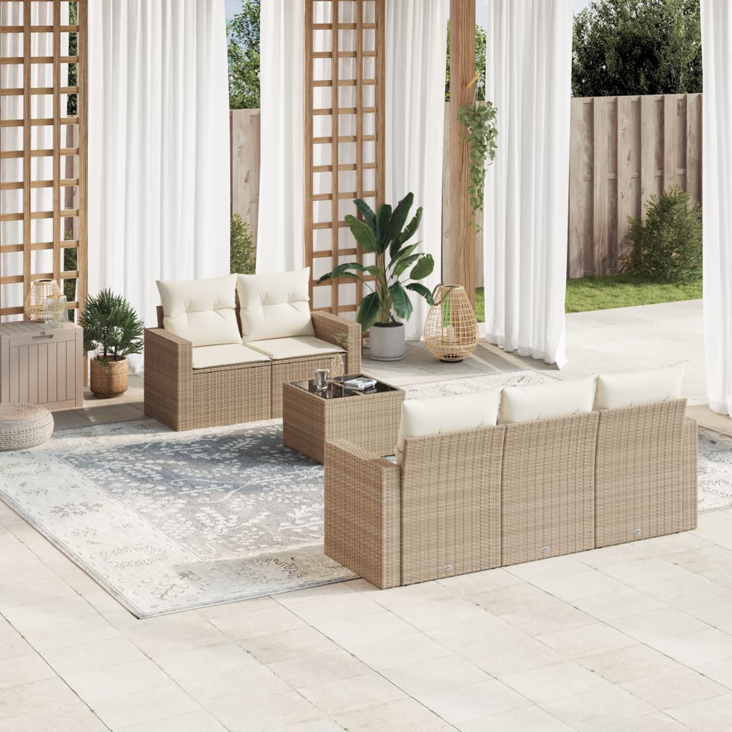 6-delige Loungeset met kussens poly rattan beige is nu te koop bij PeponiXL, paradijselijk wonen!