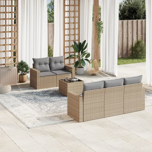 6-delige Loungeset met kussens poly rattan beige is nu te koop bij PeponiXL, paradijselijk wonen!