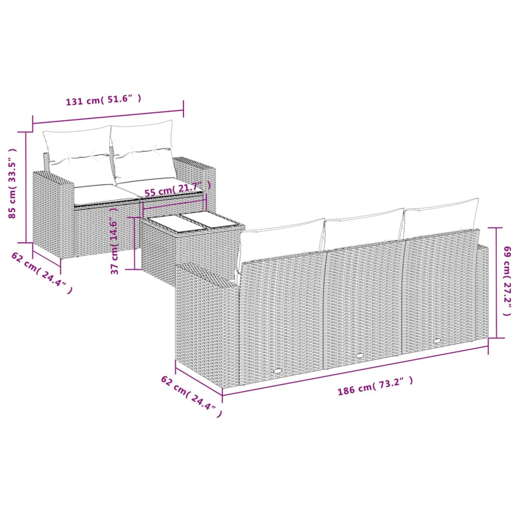 6-delige Loungeset met kussens poly rattan grijs is nu te koop bij PeponiXL, paradijselijk wonen!