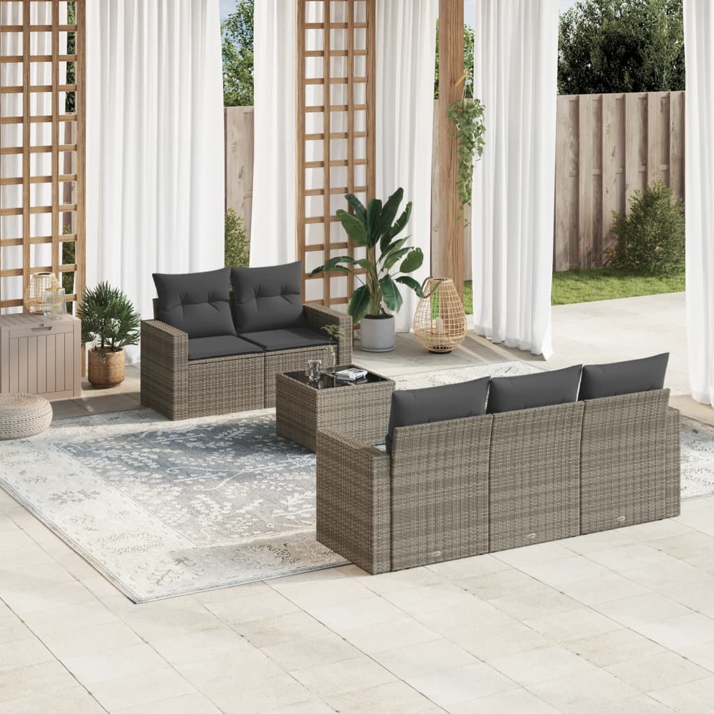 6-delige Loungeset met kussens poly rattan grijs is nu te koop bij PeponiXL, paradijselijk wonen!