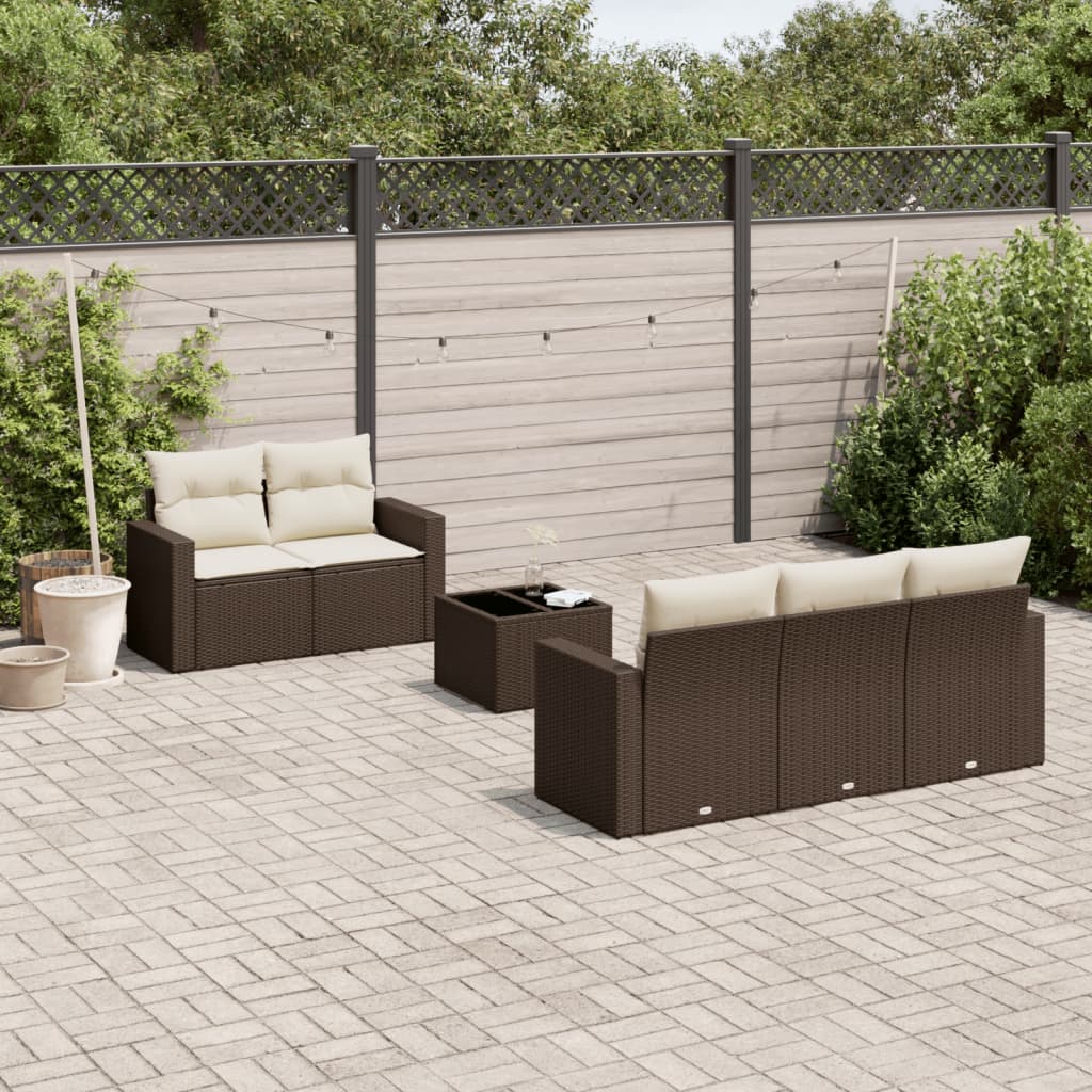 6-delige Loungeset met kussens poly rattan bruin is nu te koop bij PeponiXL, paradijselijk wonen!
