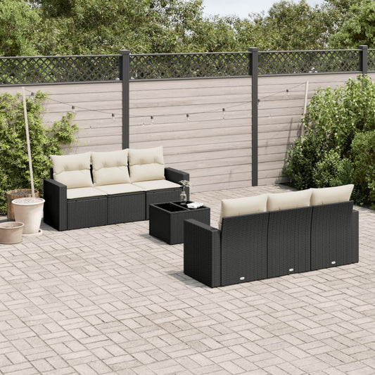 7-delige Loungeset met kussens poly rattan zwart is nu te koop bij PeponiXL, paradijselijk wonen!