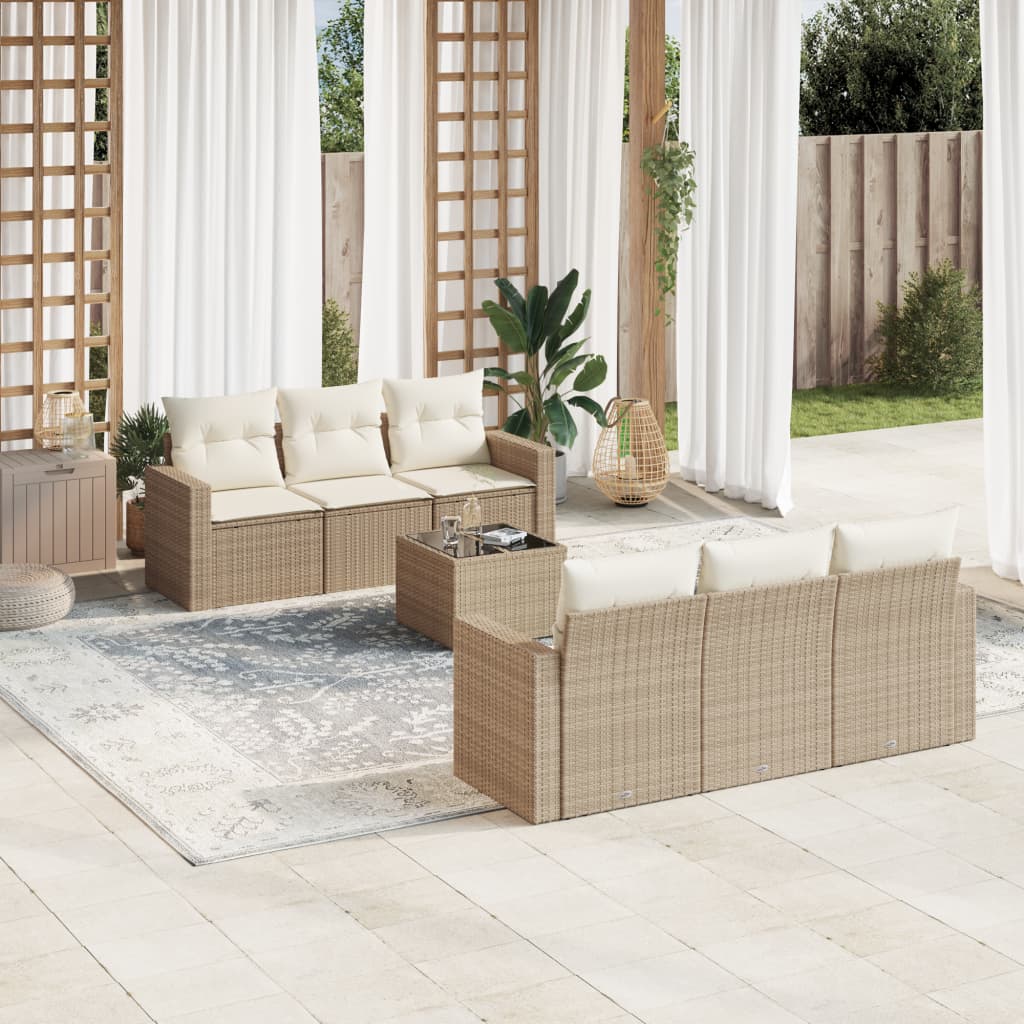 7-delige Loungeset met kussens poly rattan beige is nu te koop bij PeponiXL, paradijselijk wonen!