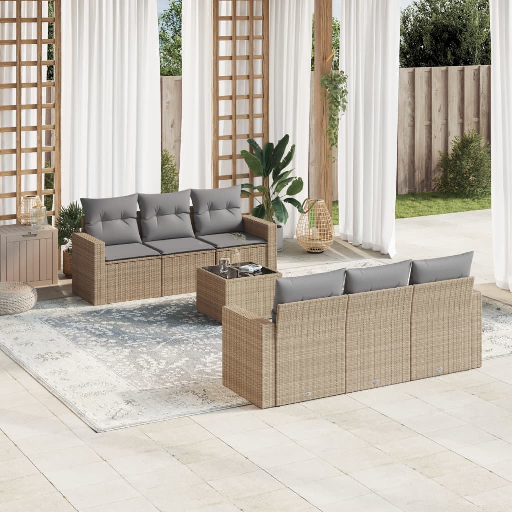 7-delige Loungeset met kussens poly rattan beige is nu te koop bij PeponiXL, paradijselijk wonen!