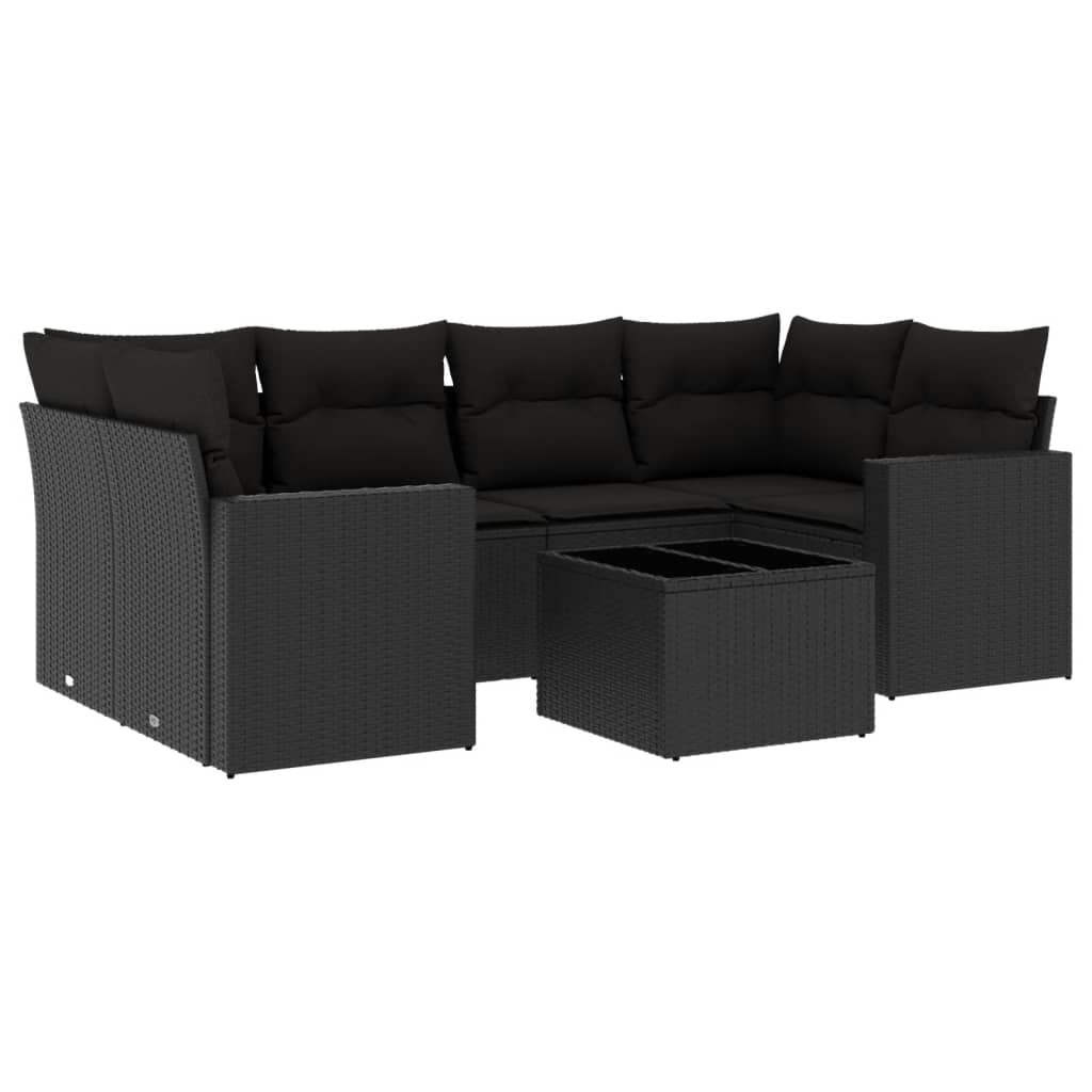 7-delige Loungeset met kussens poly rattan zwart is nu te koop bij PeponiXL, paradijselijk wonen!