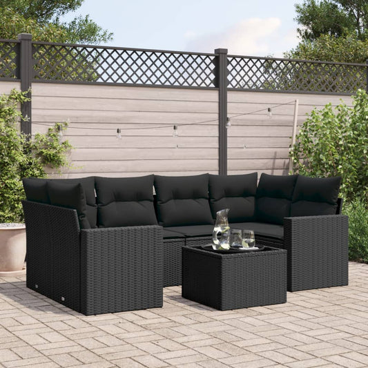 7-delige Loungeset met kussens poly rattan zwart is nu te koop bij PeponiXL, paradijselijk wonen!