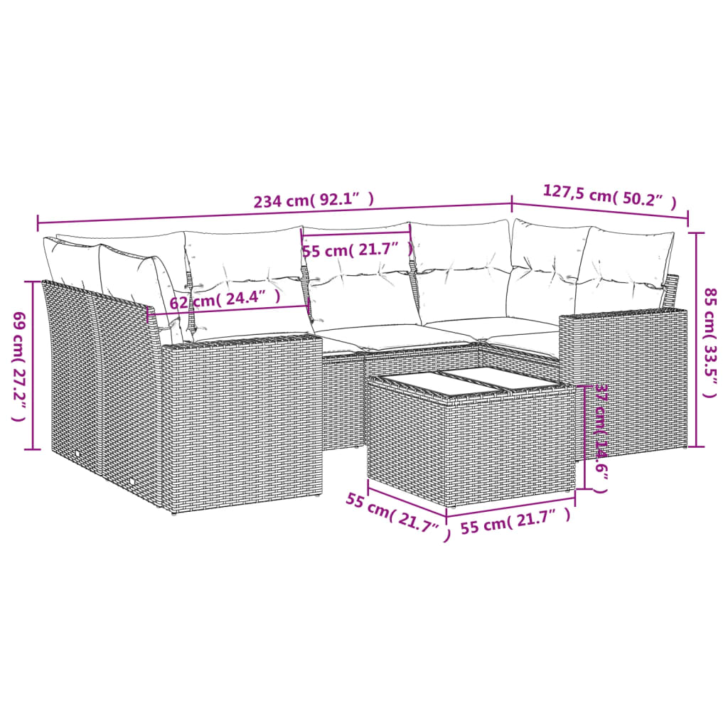 7-delige Loungeset met kussens poly rattan zwart is nu te koop bij PeponiXL, paradijselijk wonen!