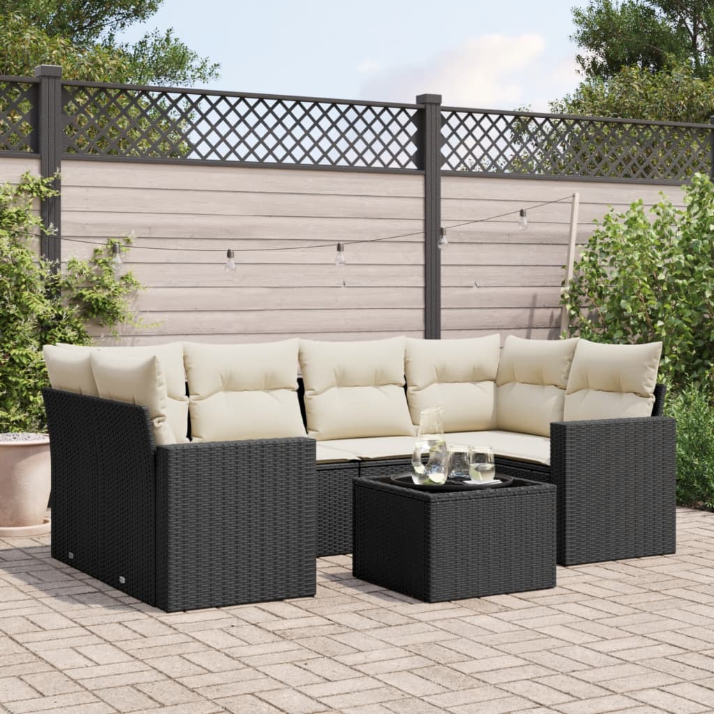 7-delige Loungeset met kussens poly rattan zwart is nu te koop bij PeponiXL, paradijselijk wonen!