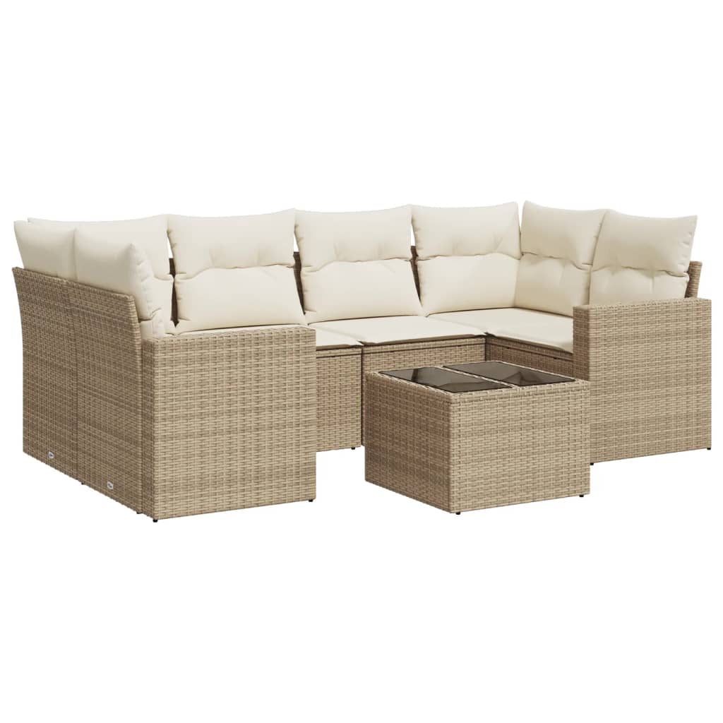7-delige Loungeset met kussens poly rattan beige is nu te koop bij PeponiXL, paradijselijk wonen!