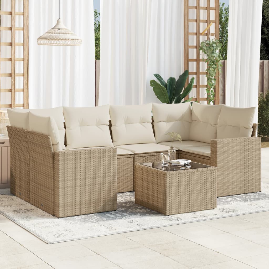 7-delige Loungeset met kussens poly rattan beige is nu te koop bij PeponiXL, paradijselijk wonen!