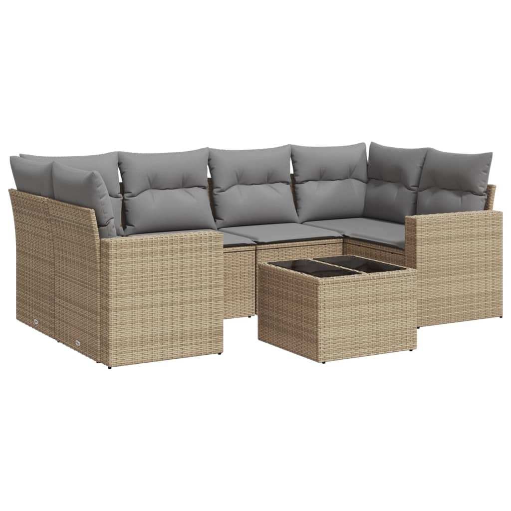 7-delige Loungeset met kussens poly rattan beige is nu te koop bij PeponiXL, paradijselijk wonen!