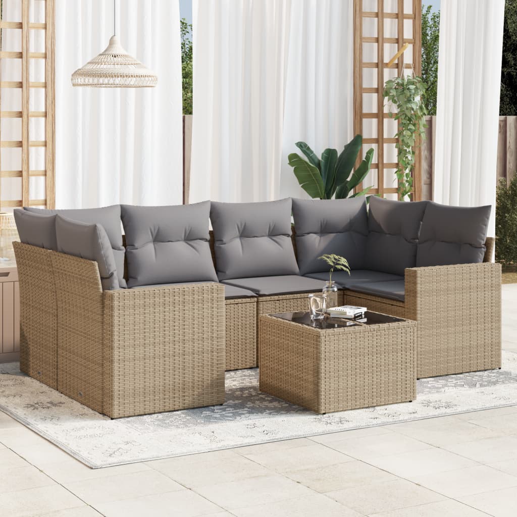 7-delige Loungeset met kussens poly rattan beige is nu te koop bij PeponiXL, paradijselijk wonen!