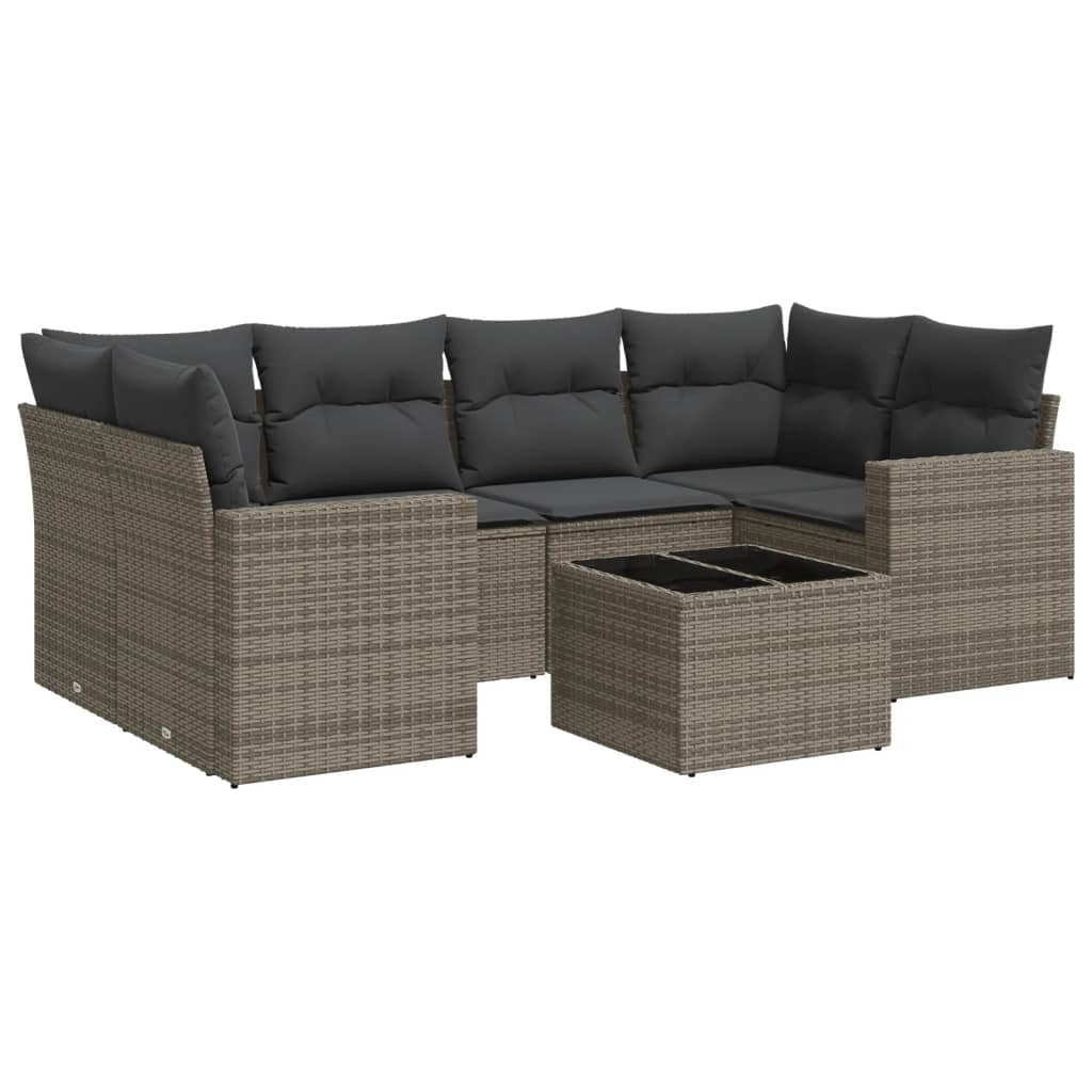 7-delige Loungeset met kussens poly rattan grijs is nu te koop bij PeponiXL, paradijselijk wonen!