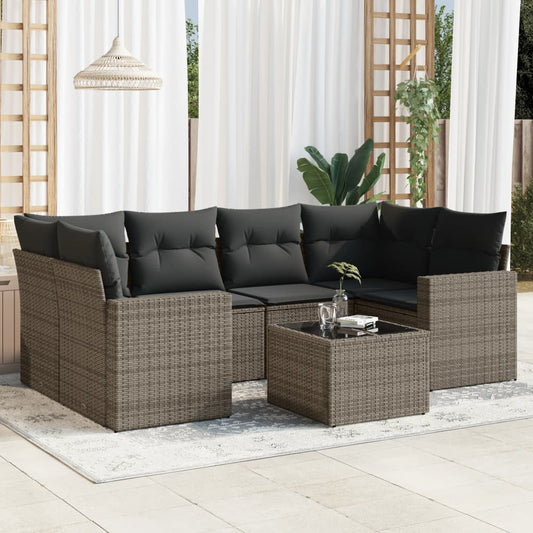 7-delige Loungeset met kussens poly rattan grijs is nu te koop bij PeponiXL, paradijselijk wonen!