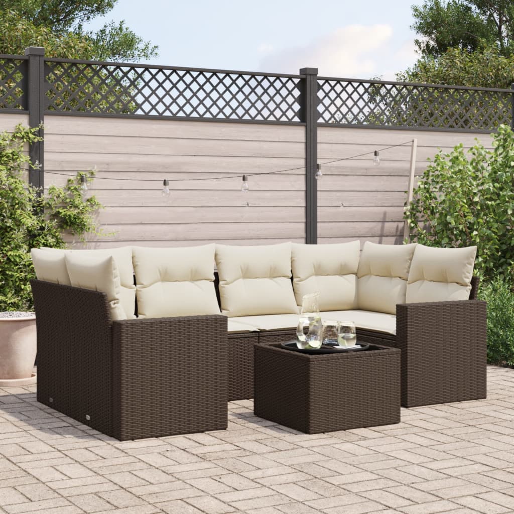 7-delige Loungeset met kussens poly rattan bruin is nu te koop bij PeponiXL, paradijselijk wonen!