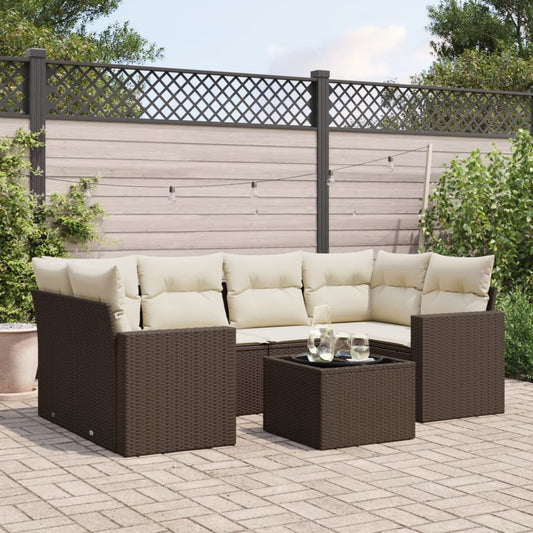 7-delige Loungeset met kussens poly rattan bruin is nu te koop bij PeponiXL, paradijselijk wonen!