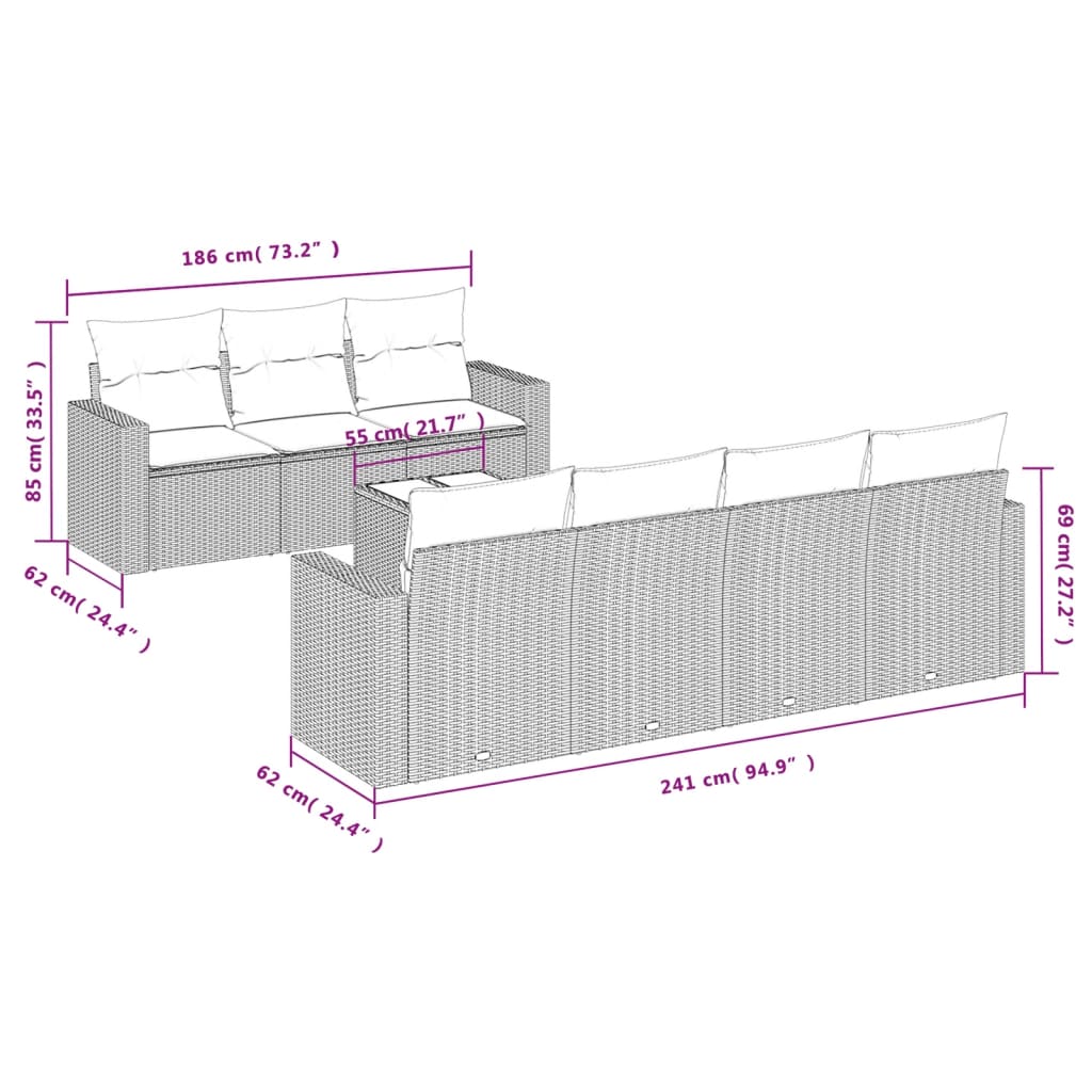 8-delige Loungeset met kussens poly rattan zwart is nu te koop bij PeponiXL, paradijselijk wonen!