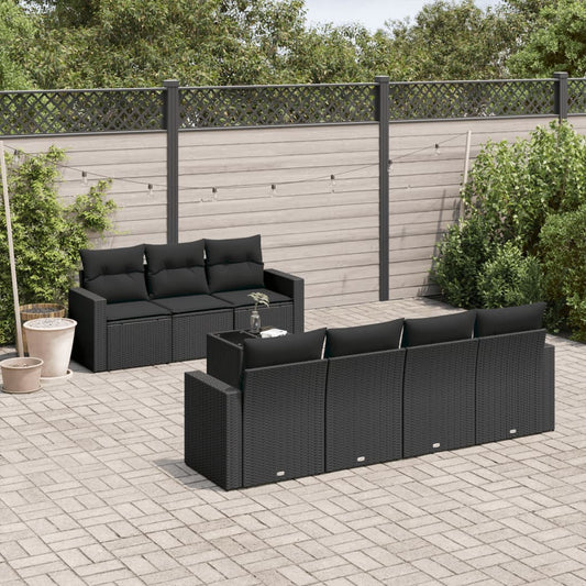 8-delige Loungeset met kussens poly rattan zwart is nu te koop bij PeponiXL, paradijselijk wonen!