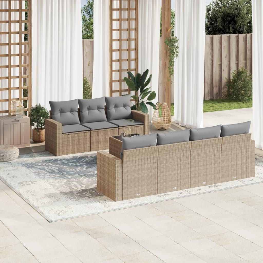 8-delige Loungeset met kussens poly rattan beige is nu te koop bij PeponiXL, paradijselijk wonen!