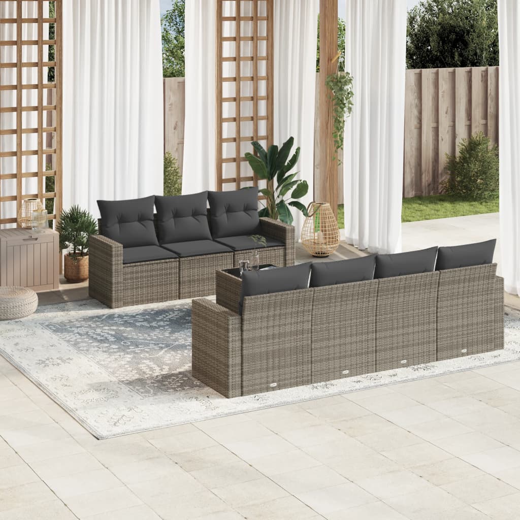 8-delige Loungeset met kussens poly rattan grijs is nu te koop bij PeponiXL, paradijselijk wonen!