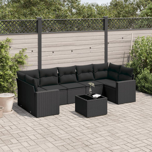 8-delige Loungeset met kussens poly rattan zwart is nu te koop bij PeponiXL, paradijselijk wonen!