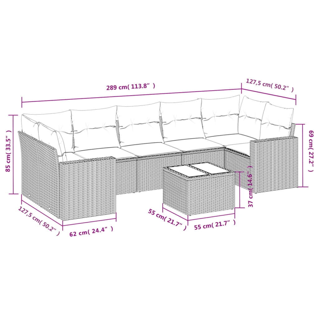 8-delige Loungeset met kussens poly rattan zwart is nu te koop bij PeponiXL, paradijselijk wonen!