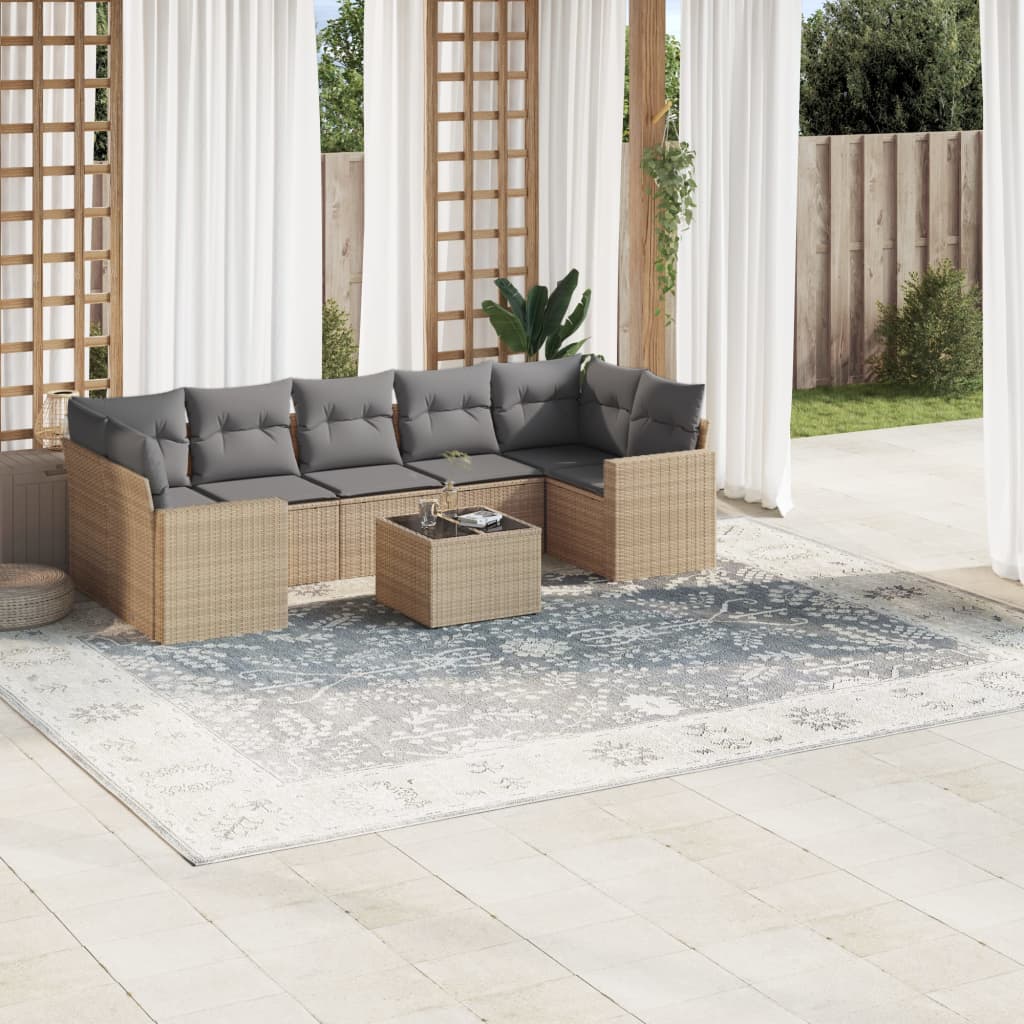 8-delige Loungeset met kussens poly rattan beige is nu te koop bij PeponiXL, paradijselijk wonen!