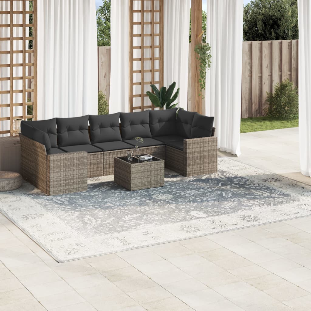 8-delige Loungeset met kussens poly rattan grijs is nu te koop bij PeponiXL, paradijselijk wonen!