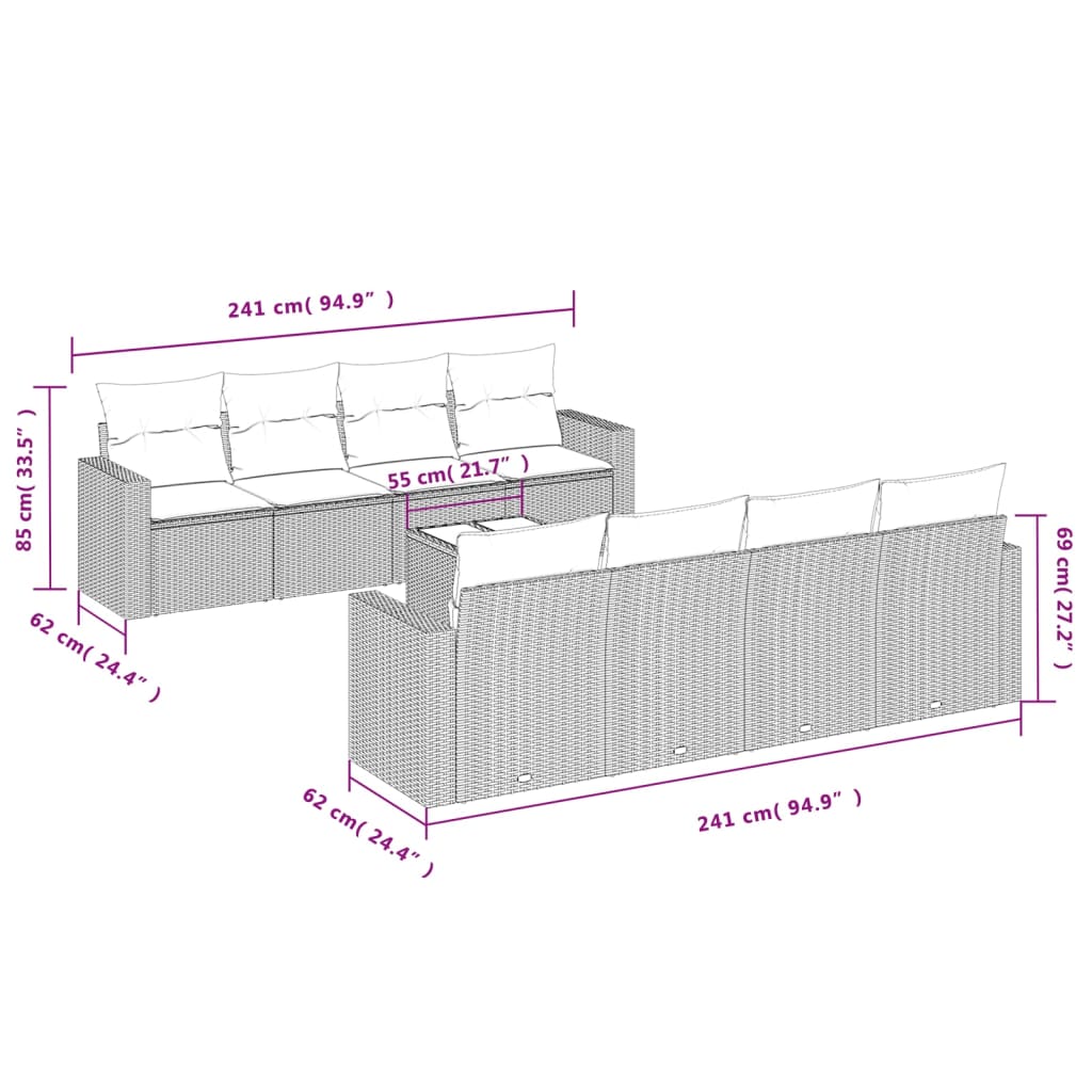 9-delige Loungeset met kussens poly rattan zwart is nu te koop bij PeponiXL, paradijselijk wonen!