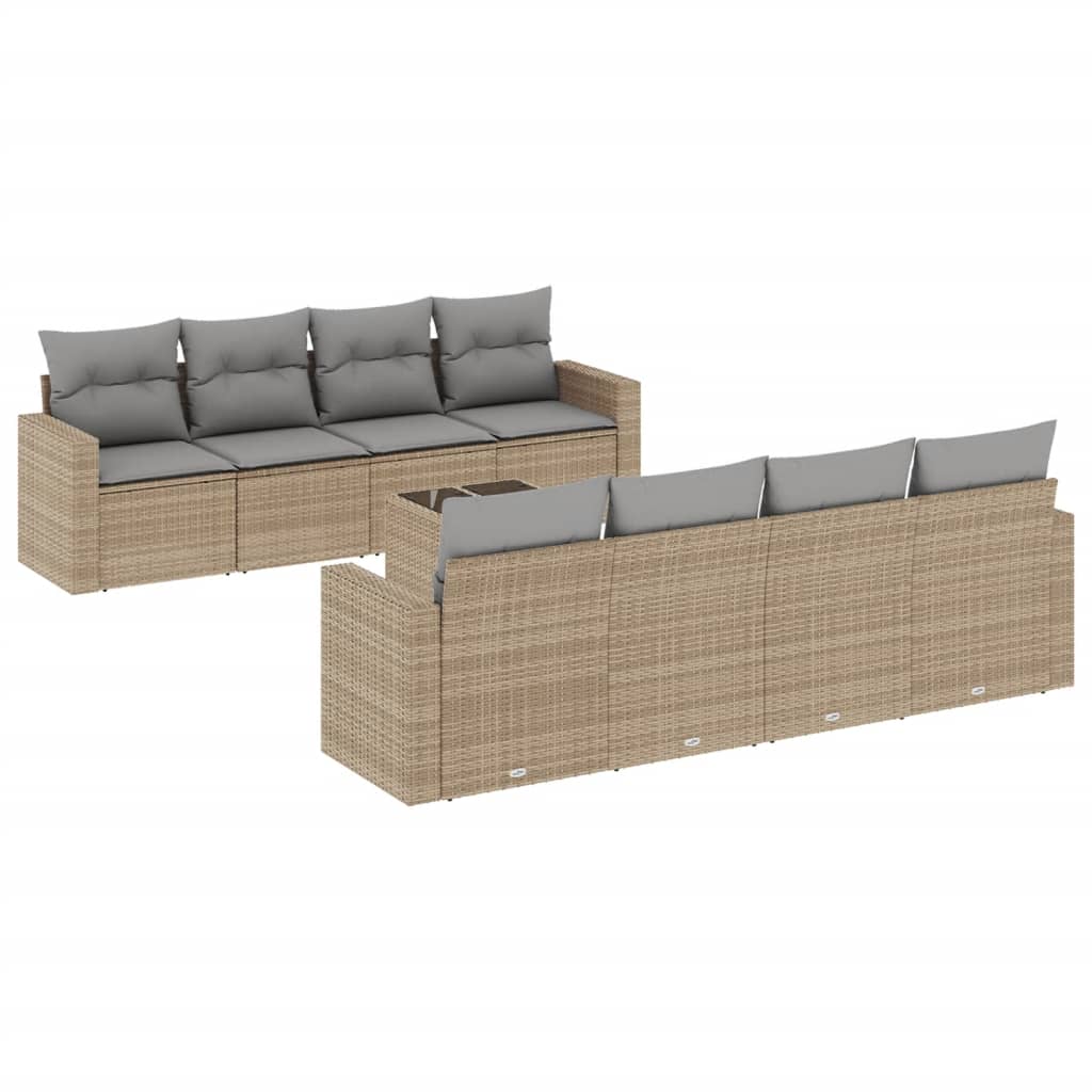 9-delige Loungeset met kussens poly rattan beige is nu te koop bij PeponiXL, paradijselijk wonen!