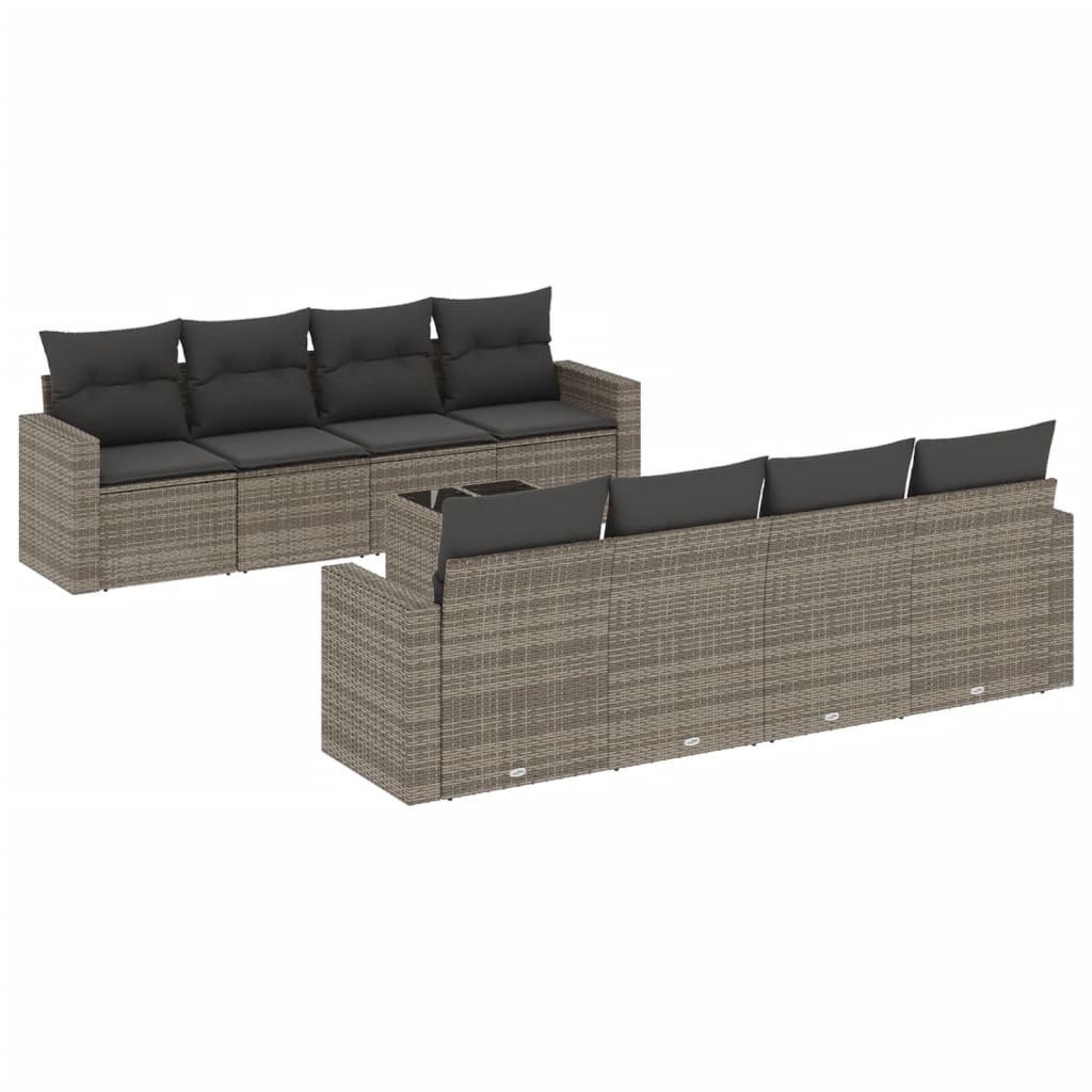 9-delige Loungeset met kussens poly rattan grijs is nu te koop bij PeponiXL, paradijselijk wonen!