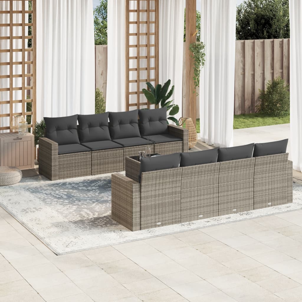 9-delige Loungeset met kussens poly rattan grijs is nu te koop bij PeponiXL, paradijselijk wonen!