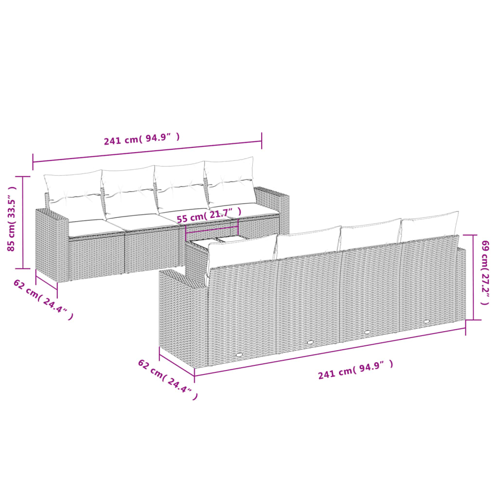 9-delige Loungeset met kussens poly rattan lichtgrijs is nu te koop bij PeponiXL, paradijselijk wonen!