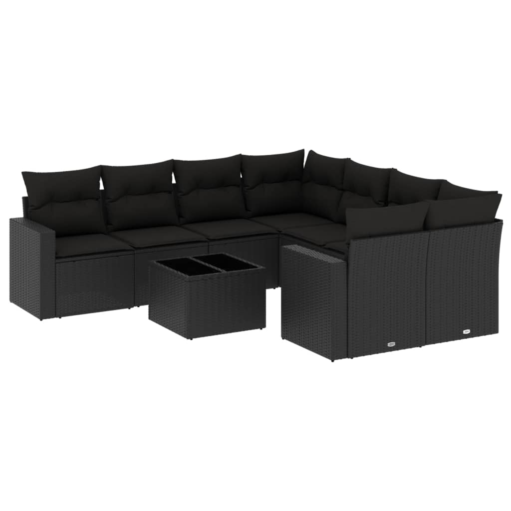 9-delige Loungeset met kussens poly rattan zwart is nu te koop bij PeponiXL, paradijselijk wonen!