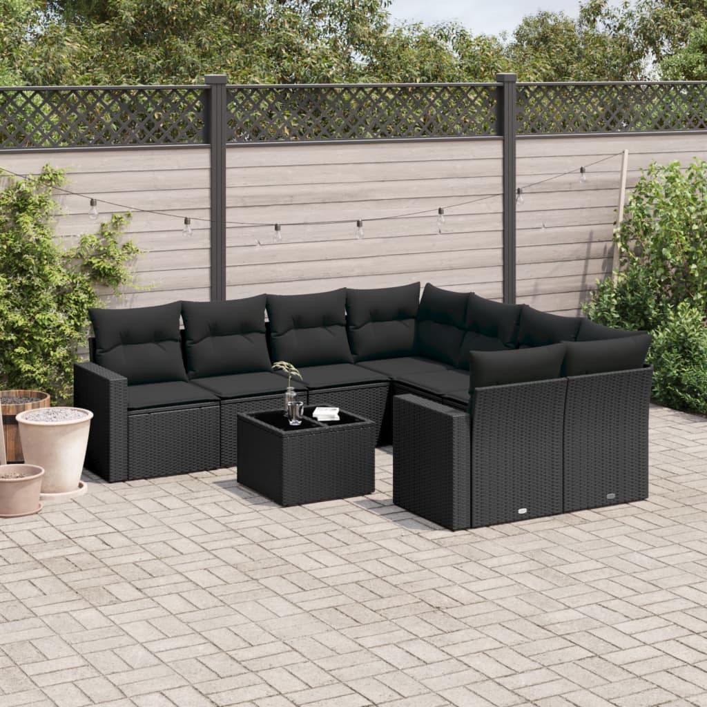 9-delige Loungeset met kussens poly rattan zwart is nu te koop bij PeponiXL, paradijselijk wonen!