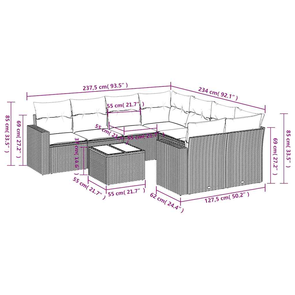 9-delige Loungeset met kussens poly rattan beige is nu te koop bij PeponiXL, paradijselijk wonen!