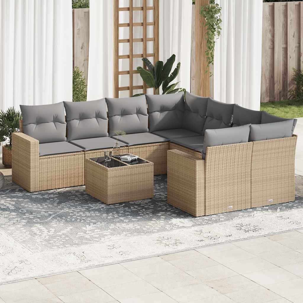 9-delige Loungeset met kussens poly rattan beige is nu te koop bij PeponiXL, paradijselijk wonen!